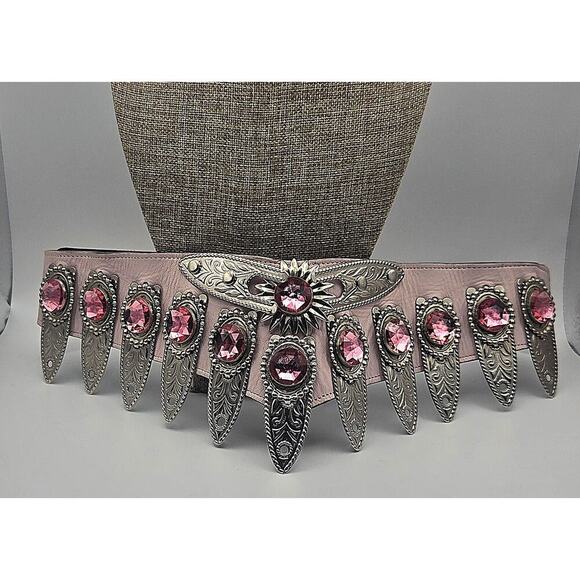 Vintage Bubblegum Pink Leatherock Nina Arjani Large Belt - Picture 2 of 10